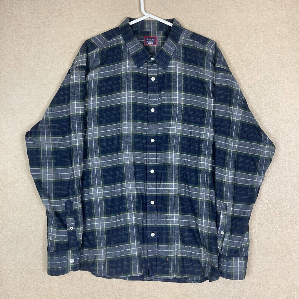 UNTUCKit Shirt Adult XXXLC Blue Green Long Sleeve Plaid Pocket Cotton Mens